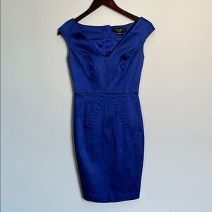 Guess by Marciano Royal Blue Sapphire Fitted V Neck Dress Back Zipper Size 2